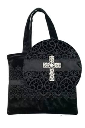 Gothic Brocade Handbag with a Crystal Cross