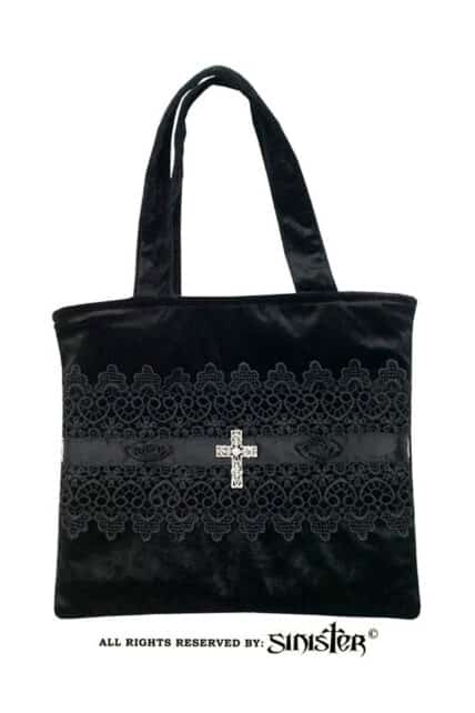 Gothic Brocade Handbag with a Crystal Cross (by Sinister)